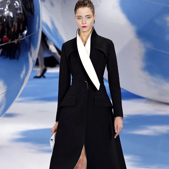 Iconic AW 2013 Dior Wool with white shawl collar Dress by Raf Simons